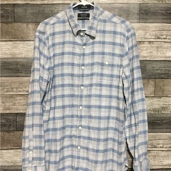 Nordstrom Trim Fit Flannel Shirt Men’s XL Gray Blue Plaid 100% Cotton - Picture 4 of 9